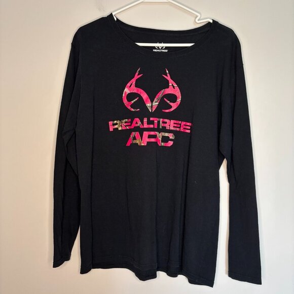 REALTREE APC Pink Camo Antler Logo Long Sleeve Tee Womens XL Black - Picture 4 of 6